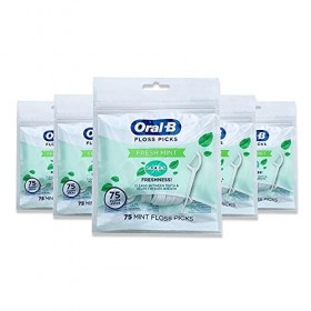 Oral-B Lot de 5 piques à fil dentaire à la menthe fraîche - Fraîcheur - Résistants aux déchiquements - 75 pièces