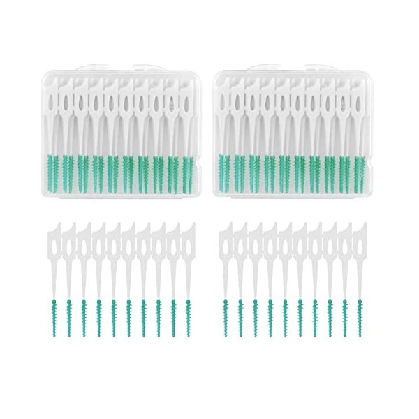 Lot de 80 cure-dents avec étui de rangement pour brosse, cure-dents, cure-dents, outil de nettoyage quotidien vert 