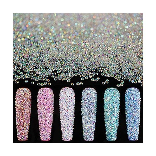 BELLEBOOST Lot de 15 000 perles diamant AB de 1,2 mm en verre brillant strass irisés, longue durée comme Swarovski, pour nail