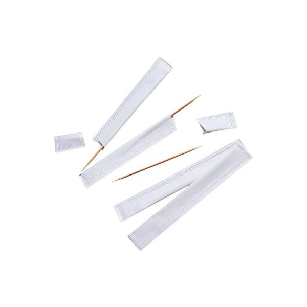 wisefood Lot de 1000 cure-dents en bois de bouleau, emballés individuellement, 6,5 cm, écologiques et biodégradables pour une