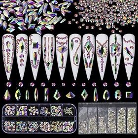 Artdone Lot de 5 000 strass pour nail art + 2 000 pièces + 1 728 pièces + 120 strass en cristal AB pour ongles avec outils et