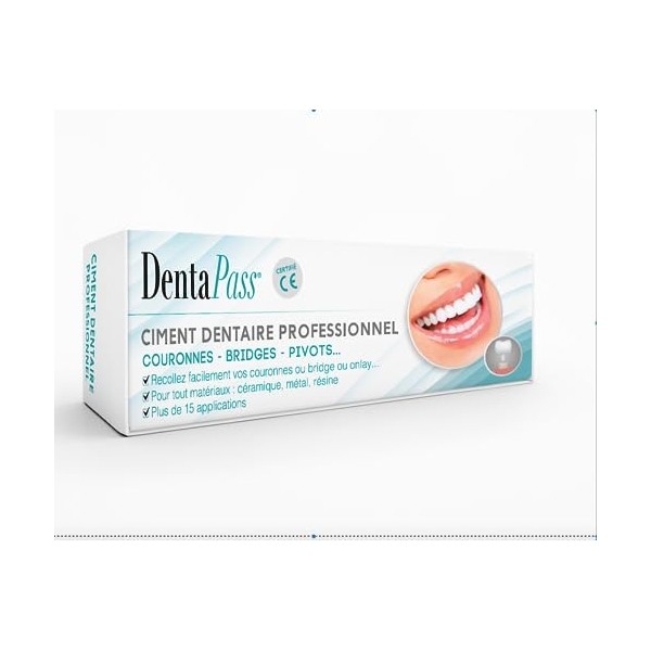 Ciment Dentaire | Colle Dentaire Pour Couronne, Bridge, Dent sur Pivot |  Qualité Professionnelle | 15 Utilisations | Applicat