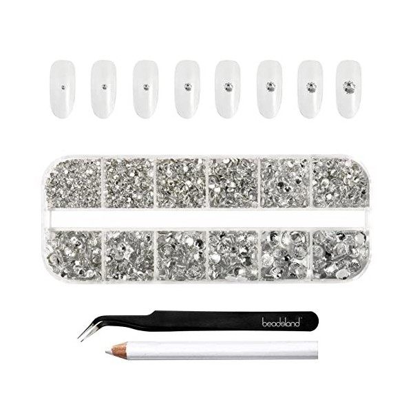 Beadsland strass pour le maquillage,8 tailles 2500pcs cristal dos plat strass visage pierres précieuses pour lartisanat ongl