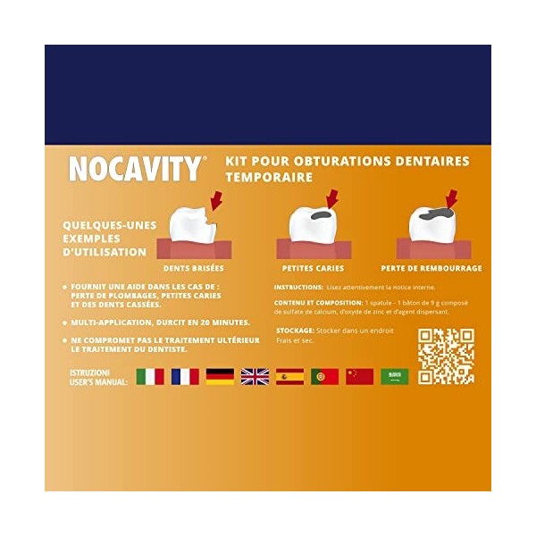 Nocavity - Kit dobturations dentaires temporaires - Isole la carie dentaire et réduit la douleur en cas de perte dobturatio