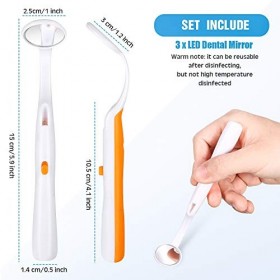 Miroir Dentaire avec Lumière 2 Pièces Miroir Bouche-Dent Miroir dInspection Dentaire Miroir Oral avec Lumière LED Pile Inclu
