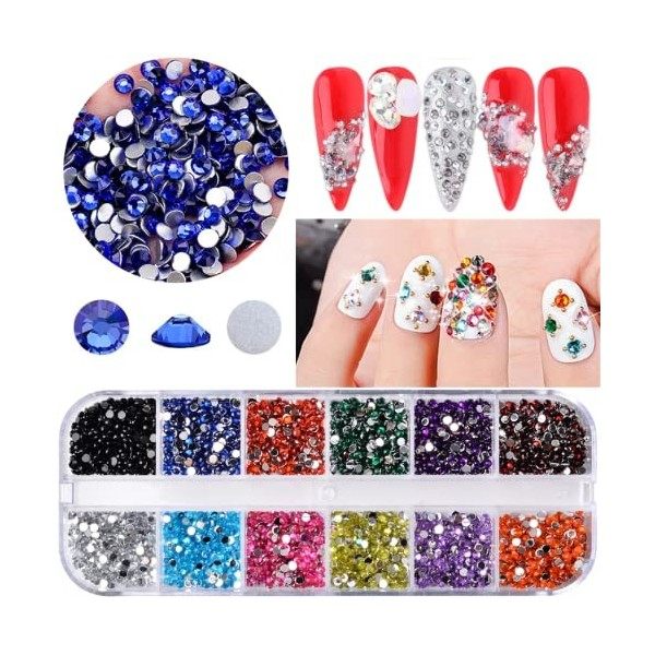 5 Boxen buntes Nail Art Strass Set - bunte Nagel Kristall Edelsteine Nageldiamanten Nagel Pferde Augen Strass mit Pinzette un