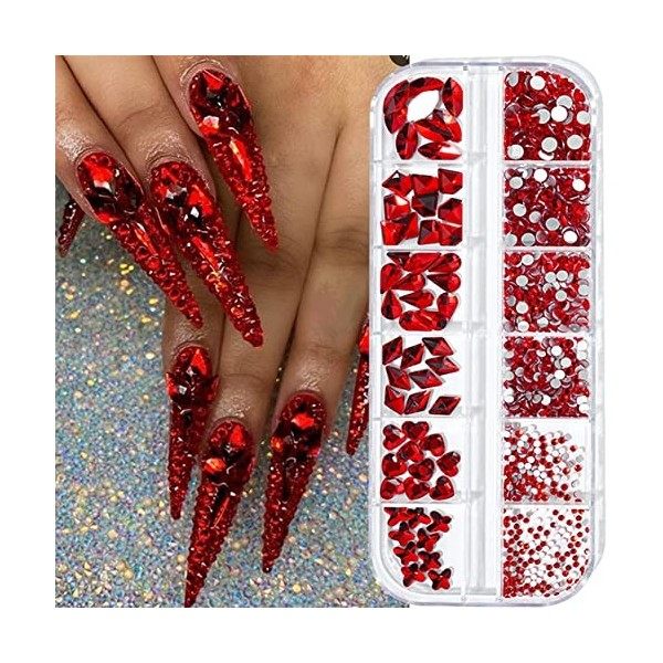 735 pcs Strass Rouge pour Ongles Acrylique Pierres Rouges pour Ongles Cristal 3D Nail Diamonds Art Décoration Artisanat DIY