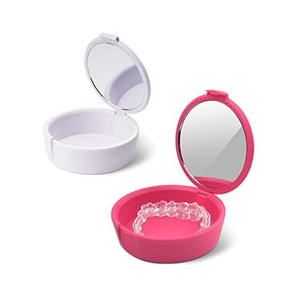 Y-Kelin Boîte de rangement partielle pour dentier et appareil dentaire, avec miroir rose + blanc 