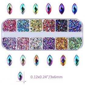 Nail Art Strass 4000Pcs, Dos plat Tranchant/Demi-tour/Oeil de cheval Strass Multicolore Cristal Gem pour la décoration des on