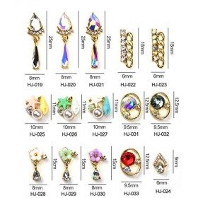 BlueZOO Lot de 15 décorations 3D pour nail art avec strass et cristaux, breloques, breloques, fleurs, chaînes, perles, access