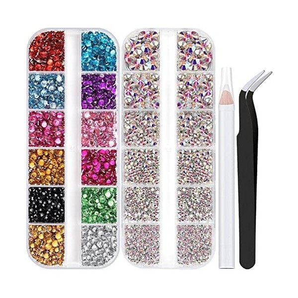 Lot de 2 paquets de 4000 strass à dos plat pour nail art et décoration dongles