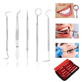 OKBY Dentist Kit - Ensemble doutils de Dentiste Professionnel en Acier Inoxydable 5 pièces Kit de Nettoyage pour Adultes, En