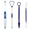 HOVUK® Kit dhygiène dentaire 4 pièces avec miroir dentaire, brosse à dents, gratte-langue et cure-dents