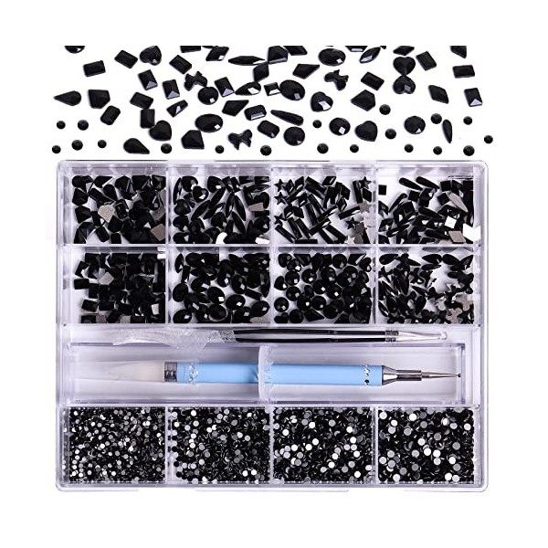 3320Pcs Strass Ongle Nail Art Ongles AB Strass Art, HOINCO Nail Art Strass 3d 320 Diamants+3000 Strass Ongles avec Pince à Ép