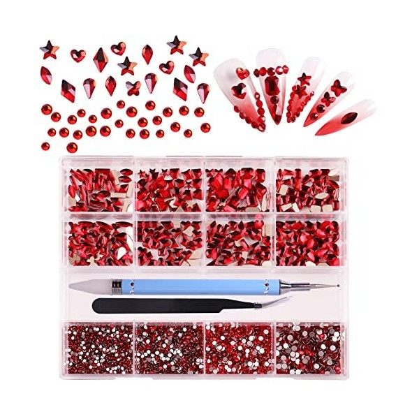 3320Pcs Strass Ongle Nail Art Ongles AB Strass Art, HOINCO Nail Art Strass 3d 320 Diamants+3000 Strass Ongles avec Pince à Ép