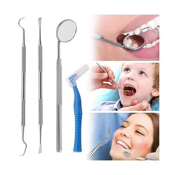 Kit DHygiène Dentaire,Kit DHygiène Dents,4 pcs Dents En Acier Inoxydable,Ensemble DOutils De Dentiste Professionnel En Aci