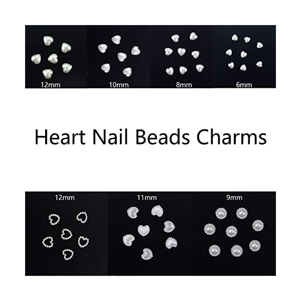 Lot de 500 breloques en forme de cœur pour ongles - Couleurs mélangées - Dos plat - Kawaii - Perles assorties en forme de cœu