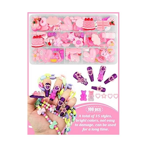 EBANKU Lot de 100 décorations en résine rose à dos plat - 36 styles mixtes - Breloques Kawaii Slime - Fournitures de scrapboo