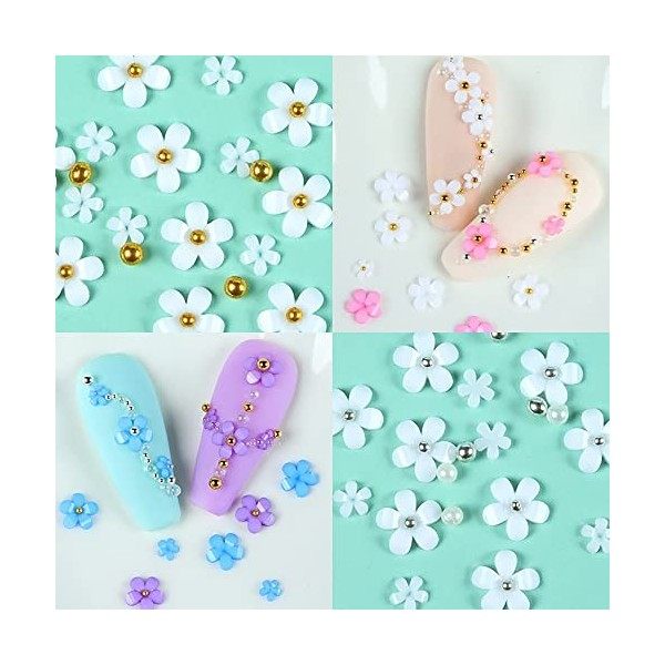 Breloques pour ongles en acrylique - 6 grilles - Fleurs 3D - Strass - Blanc - Rose - Bleu - Fleurs de cerisier - Fournitures 