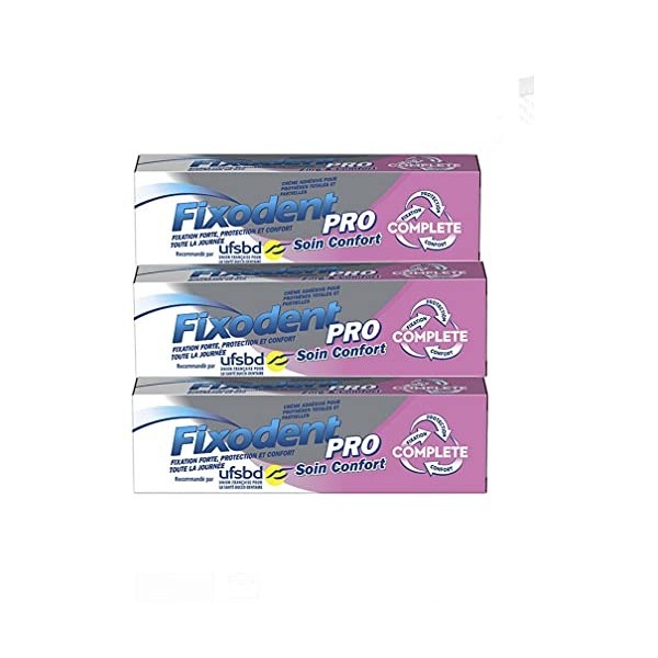 Fixodent - Fixodent Pro - Soin Confort - Tube de 47 grammes - Lot de 3 tubes 3c 