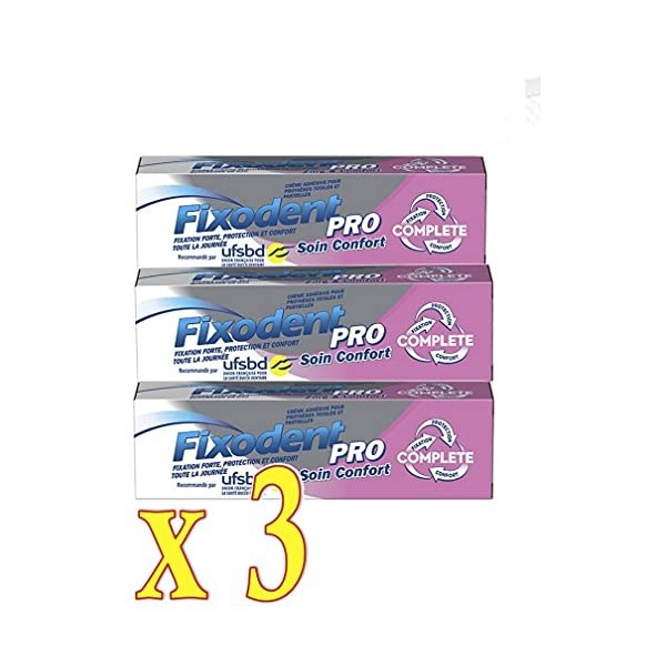 Fixodent - Fixodent Pro - Soin Confort - Tube de 47 grammes - Lot de 3 tubes 3c 