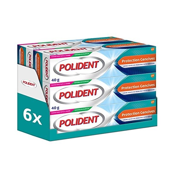 Polident Crème Fixative Protection Gencives, Pour Prothèses Dentaires Partielles ou Complètes, Sans Goût, lot de 6x40g