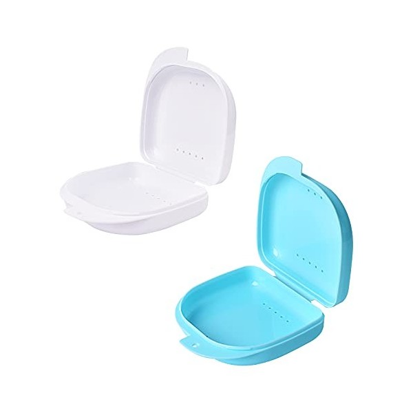 Y-Kelin 2 PCS Boîte de retenue Conteneur de retenue Boîte à prothèses partielles Bleu clair + blanc 