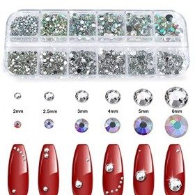 Canvalite Lot de 1500 strass à dos plat en 6 tailles avec pince à épiler et stylo à pointiller pour ongles, maquillage, vêtem