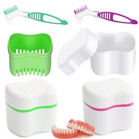 Boîte De Dentiers, Nettoyage De Dentiers Boîtes, Étui De Bain De Prothèses Avec Brosse, Kit De Nettoyage Pour Prothèses, 2 Bo