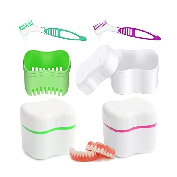 Boîte De Dentiers, Nettoyage De Dentiers Boîtes, Étui De Bain De Prothèses Avec Brosse, Kit De Nettoyage Pour Prothèses, 2 Bo