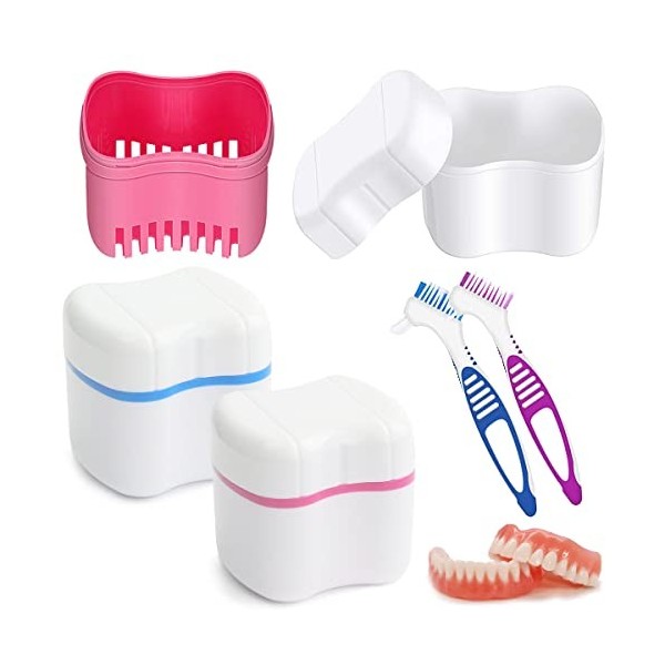 Boîte De Dentiers, Nettoyage De Dentiers Boîtes, Étui De Bain De Prothèses Avec Brosse, Kit De Nettoyage Pour Prothèses, 2 Bo