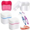 Boîte De Dentiers, Nettoyage De Dentiers Boîtes, Étui De Bain De Prothèses Avec Brosse, Kit De Nettoyage Pour Prothèses, 2 Bo