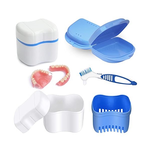 Boîte De Dentiers, Nettoyage De Dentiers Boîtes, Étui De Bain De Prothèses Avec Brosse, Kit De Nettoyage Pour Prothèses, 2 Bo