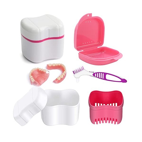 Boîte De Dentiers, Nettoyage De Dentiers Boîtes, Étui De Bain De Prothèses Avec Brosse, Kit De Nettoyage Pour Prothèses, 2 Bo