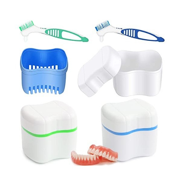 Boîte De Dentiers, Nettoyage De Dentiers Boîtes, Étui De Bain De Prothèses Avec Brosse, Kit De Nettoyage Pour Prothèses, 2 Bo