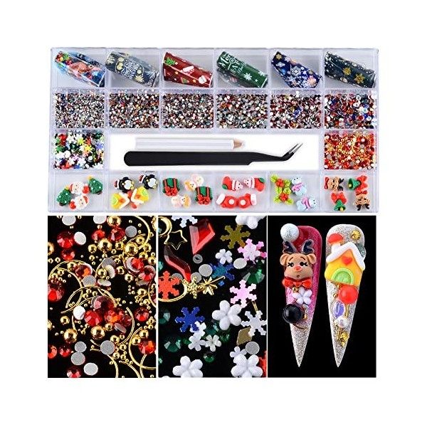 Assortiment de décorations pour ongles 3D de Noël avec strass en résine et paillettes pour nail art, cadeau de Noël pour lois