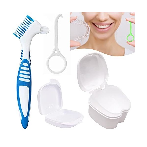 Kit de brosse à prothèses - Nettoyant pour appareils dentaires - Boîte de rangement pour prothèses - BoîteàProthèses, Boite a