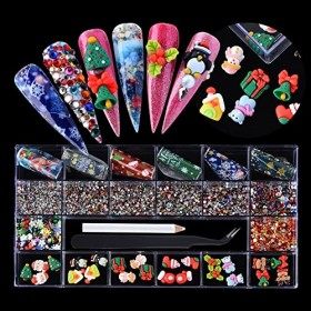 Assortiment de décorations pour ongles 3D de Noël avec strass en résine et paillettes pour nail art, cadeau de Noël pour lois
