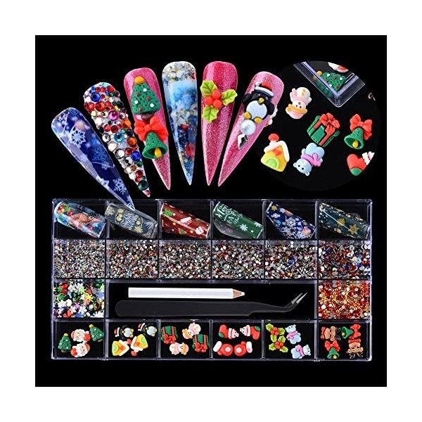 Assortiment de décorations pour ongles 3D de Noël avec strass en résine et paillettes pour nail art, cadeau de Noël pour lois