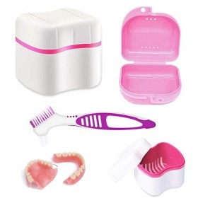 Boîte de rangement pour prothèses dentaires avec tamis, brosses de nettoyage pour prothèses dentaires, pour le nettoyage des 