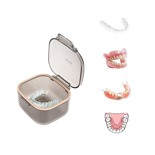 Boîte À Dentier Boîtier de retenue portable Boîte de nettoyage pour prothèses dentaires avec panier et plateau de rangement p