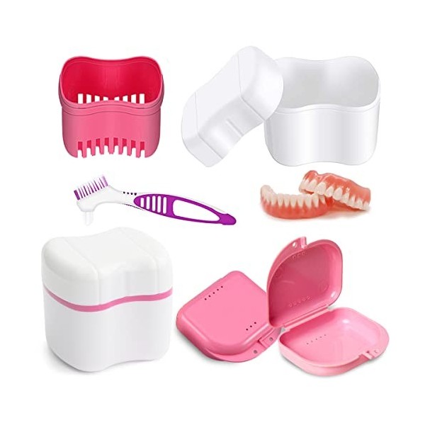 HONGECB Boîte De Dentiers, Tasse De Prothèses Boîte, Étui De Bain De Prothèses Avec Brosse, boîte de prothèse, Pour De Prothè