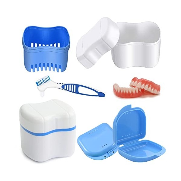 HONGECB Boîte De Dentiers, Tasse De Prothèses Boîte, Étui De Bain De Prothèses Avec Brosse, boîte de prothèse, Pour De Prothè