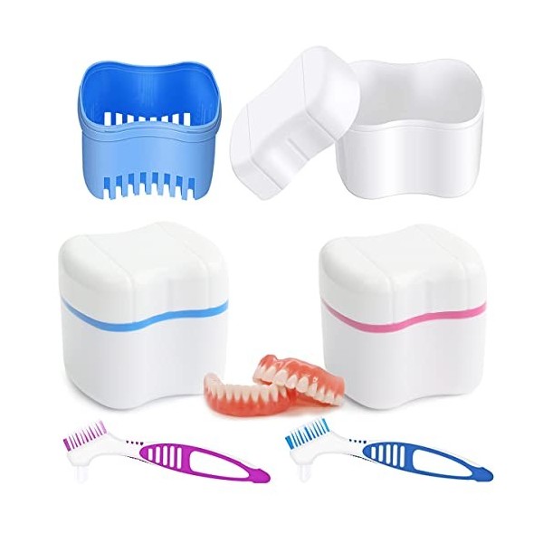 HONGECB Boîte De Dentiers, Tasse De Prothèses Boîte, Étui De Bain De Prothèses Avec Brosse, boîte de prothèse, Pour De Prothè