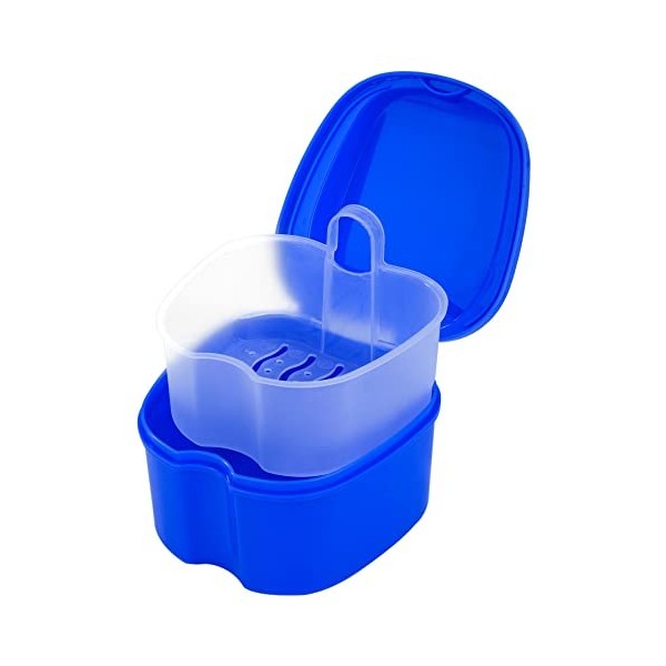 Boîte de Rangement pour Prothèses Boîte de Dentiers Étui de Bain pour Prothèses avec Passoire pour Stockage Trempage Nettoyag