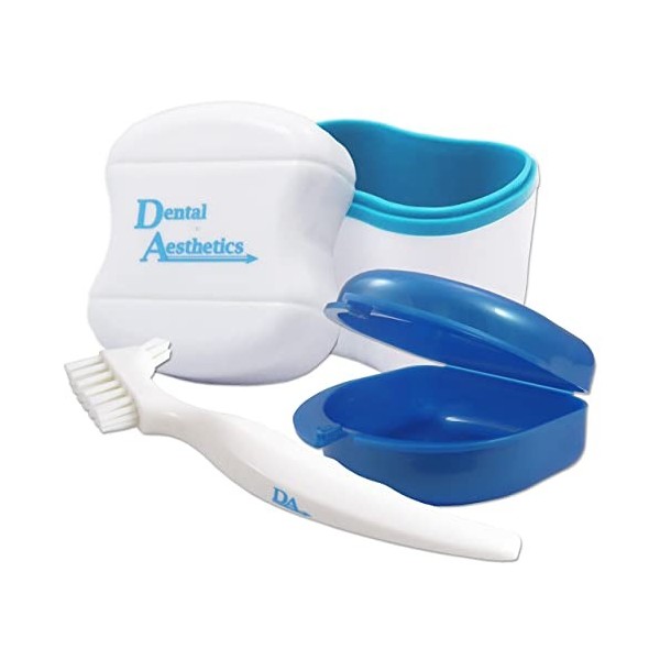 Bain, Brosse et Etui Pour Appareils Dentaires ~ Solution de Nettoyage et Rangement pour Tremper les Dentiers, Appareils Ortho