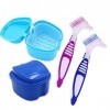 HRASY Lot de 2 étuis de bain pour dentier avec brosse de nettoyage - Pour le nettoyage des fausses dents