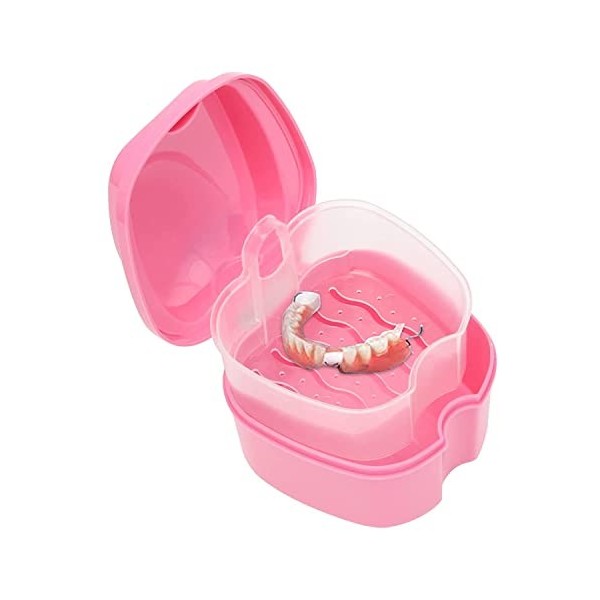 Trousse de bain orthodontique en plastique pour prothèses dentaires avec filtre Rose