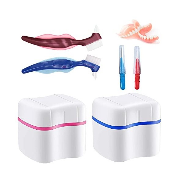 2 étuis Étui pour prothèses dentaires, 4 brosses Brosse de nettoyage pour prothèses dentaires, Boîte de rangement pour prothè