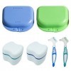 XTUDOU Kit De Boite Dentier, 2 Boite Dentier Adulte, 2 Boite Appareil Dentaire avec Passoire, 2 Brosses de Nettoyage pour Pr